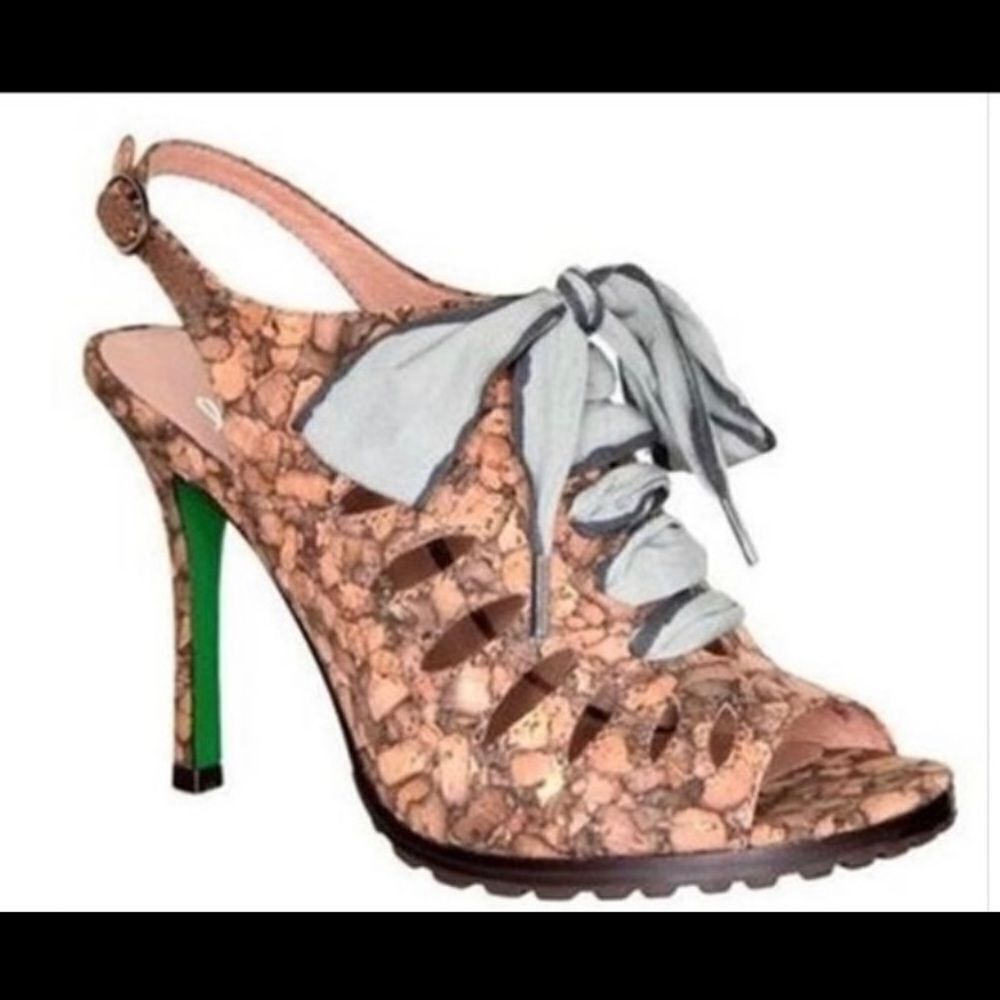 Donald J Pliner Lisa Ilyna Rock Cork Lace-Up Slingback Heels 10